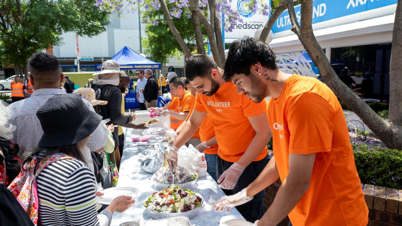 Amazon volunteers at St Vincent de Paul Society meal service 