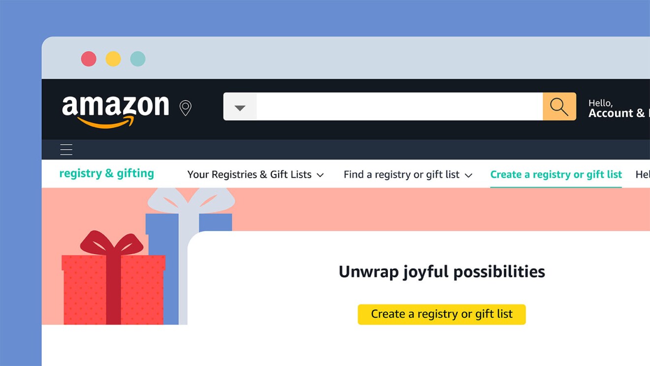 Amazon page prompting to create gift registry