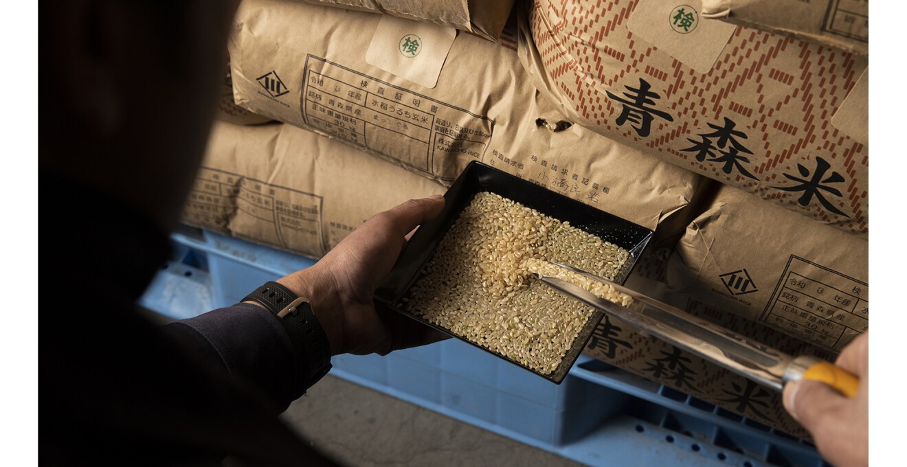 米粒を少量ケースに取り検査をしている写真