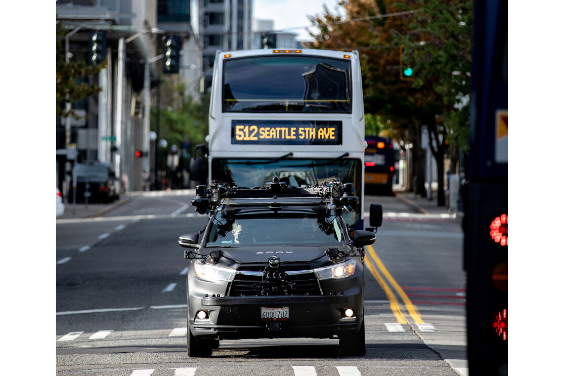 Zoox L3 autonomous vehicle driving in the Puget Sound region