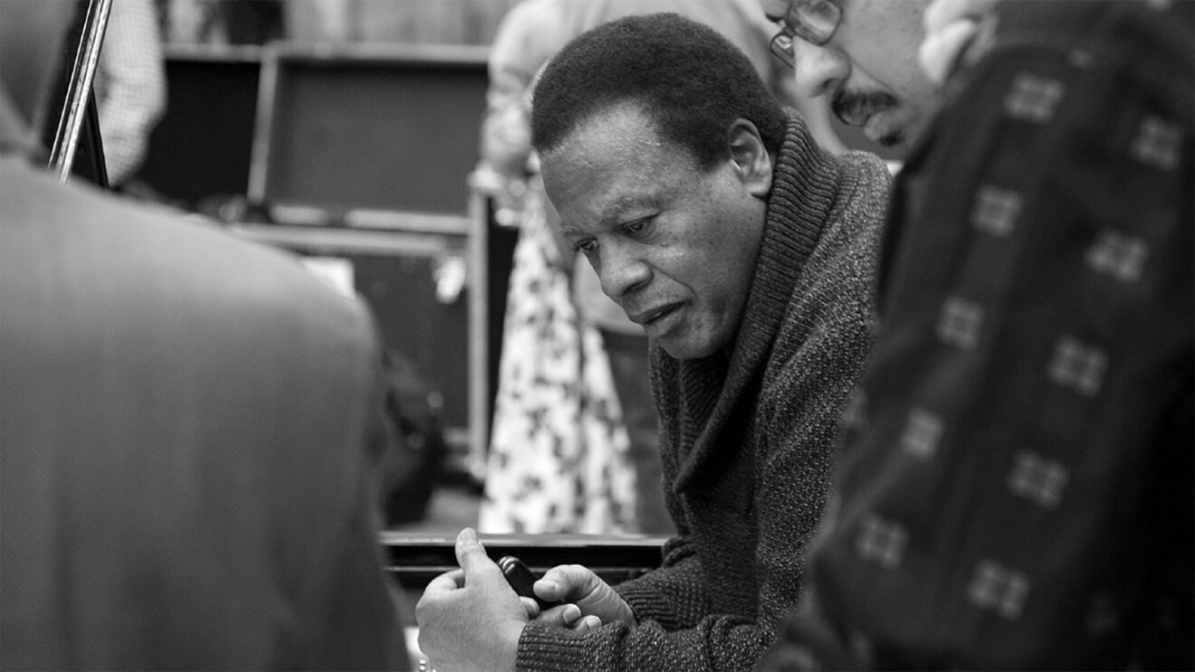 Black and white image of Wayne Shorter.