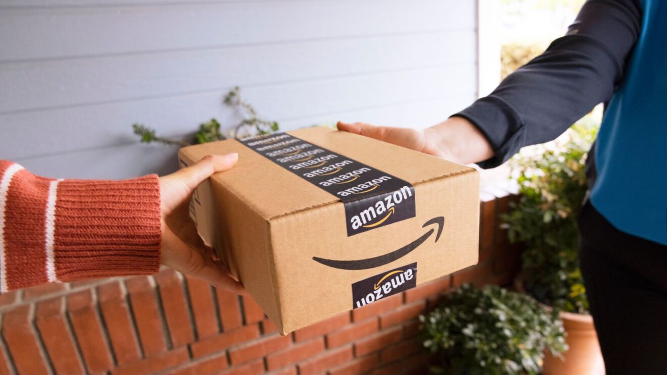 Amazon package being handed off