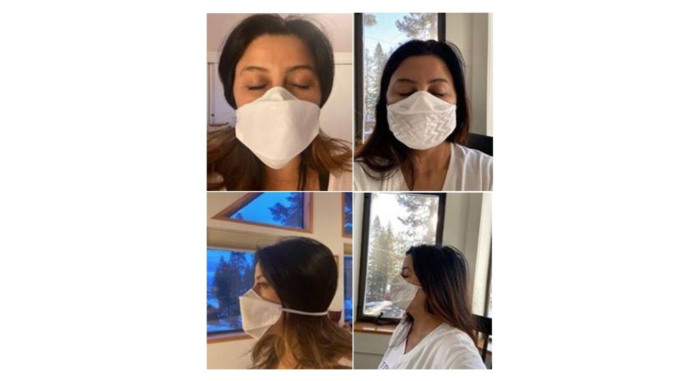 Yvette wears a facemask.