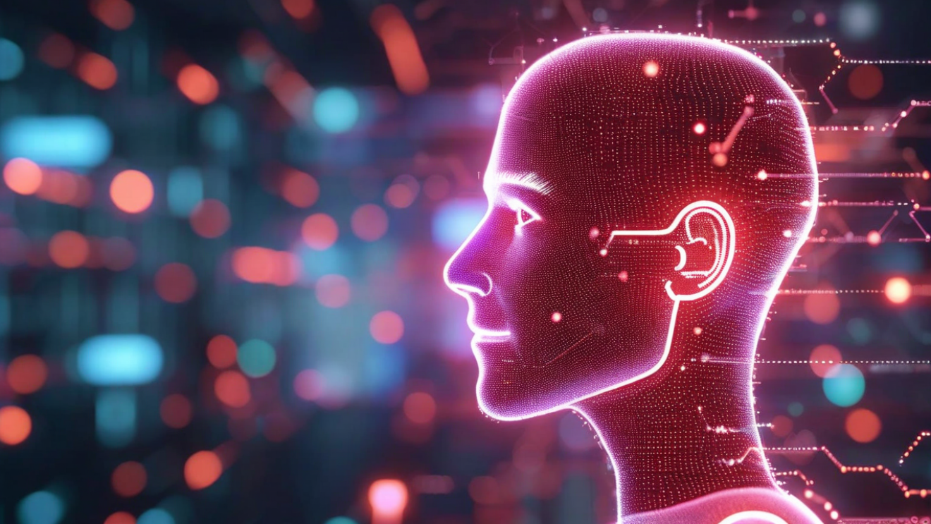This image, generated using Amazon Nova, shows a profile of a human drawn by a computer with a colorful background