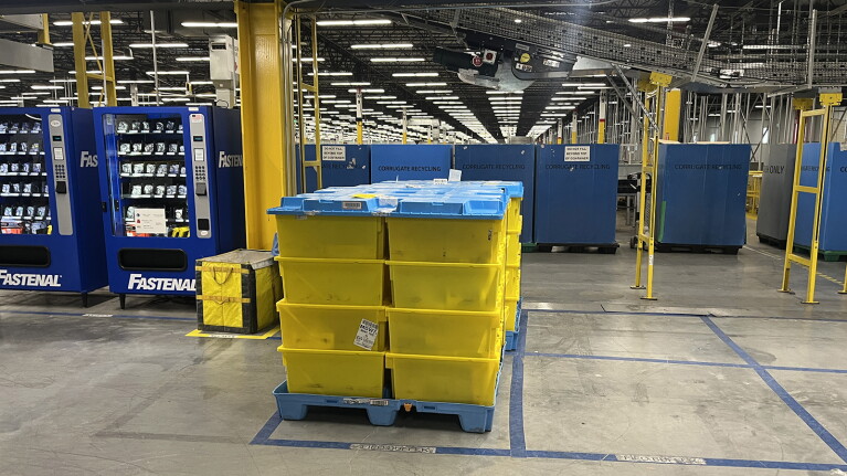 An image inside an Amazon fulfillment center in San Marcos, Texas