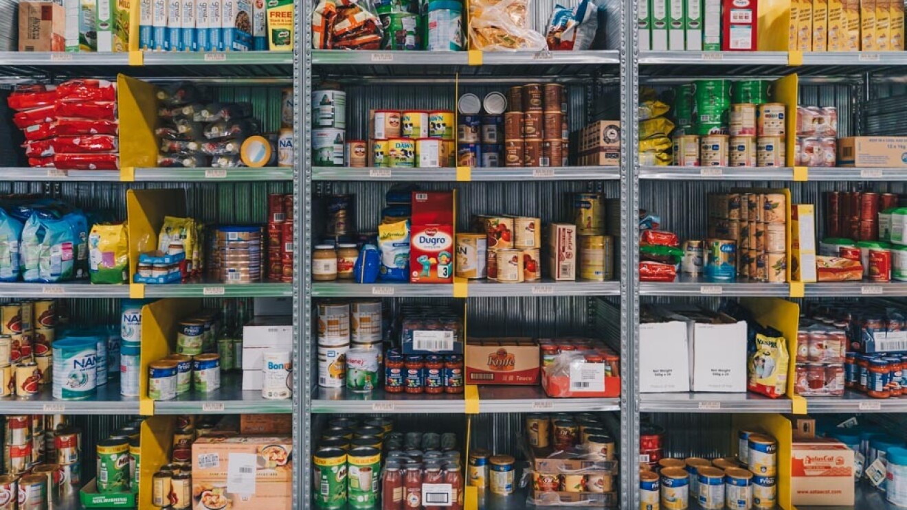 Racks of products at the Amazon Fresh fulfillment centre in Singapore