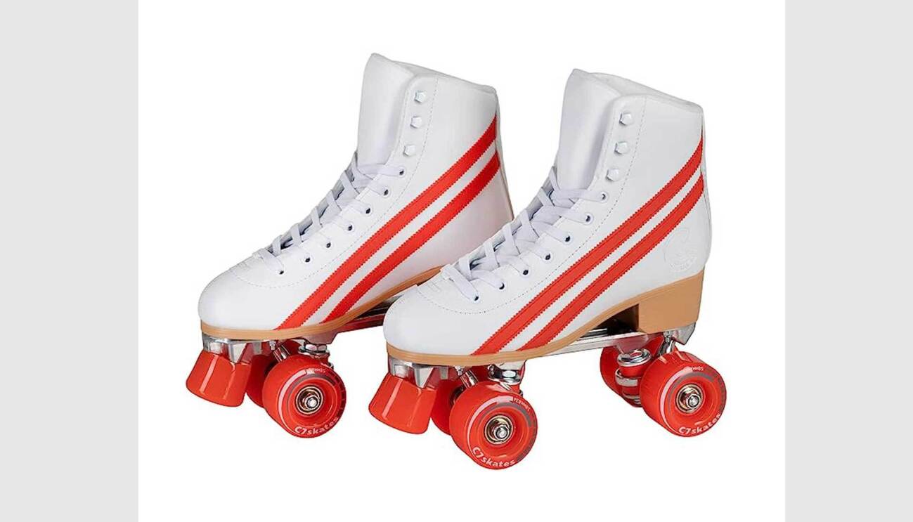 Image of red and white C7 roller skates.