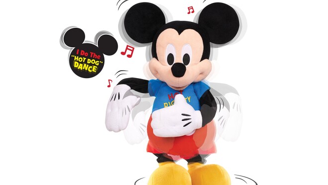 您一个米老鼠俱乐部热责备跳舞和玩毛绒玩具点亮的t恤,舞蹈和戏剧的标志性的热狗的歌。