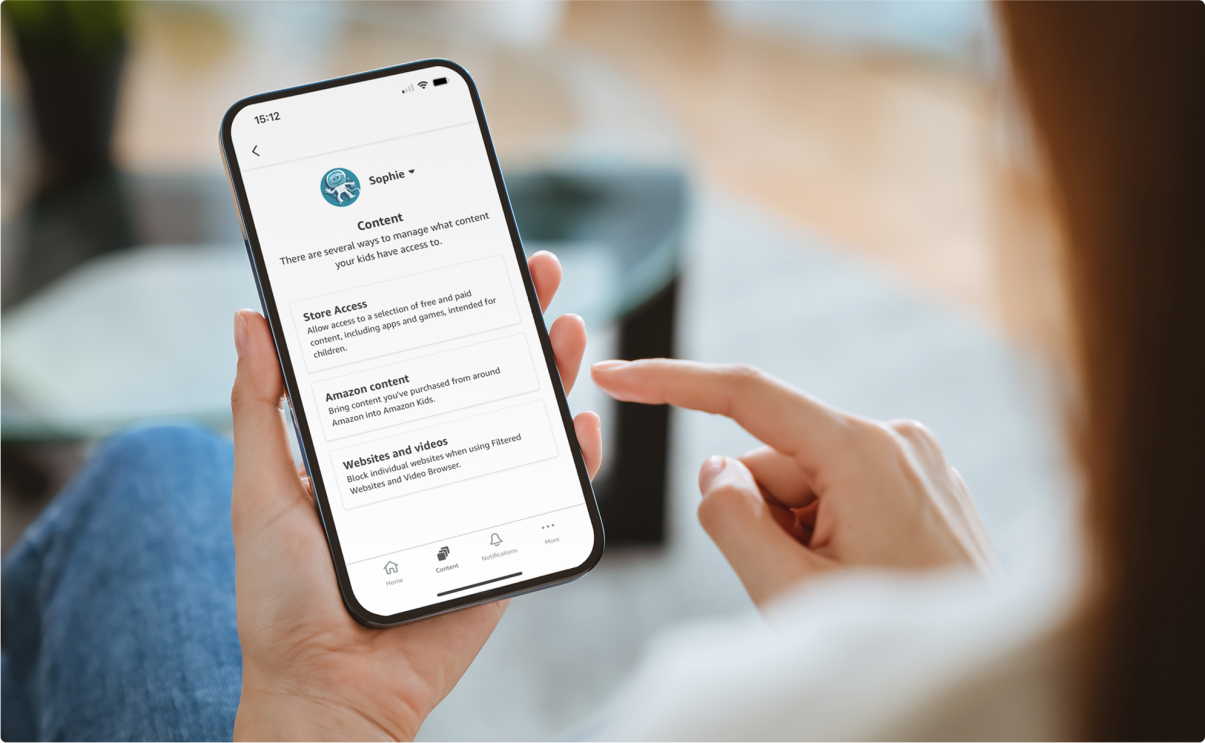 Smartphone displaying Amazon's parental control options for content management