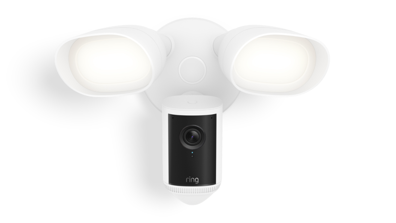 Caméra extérieure intelligente blanche avec lumières LED intégrées