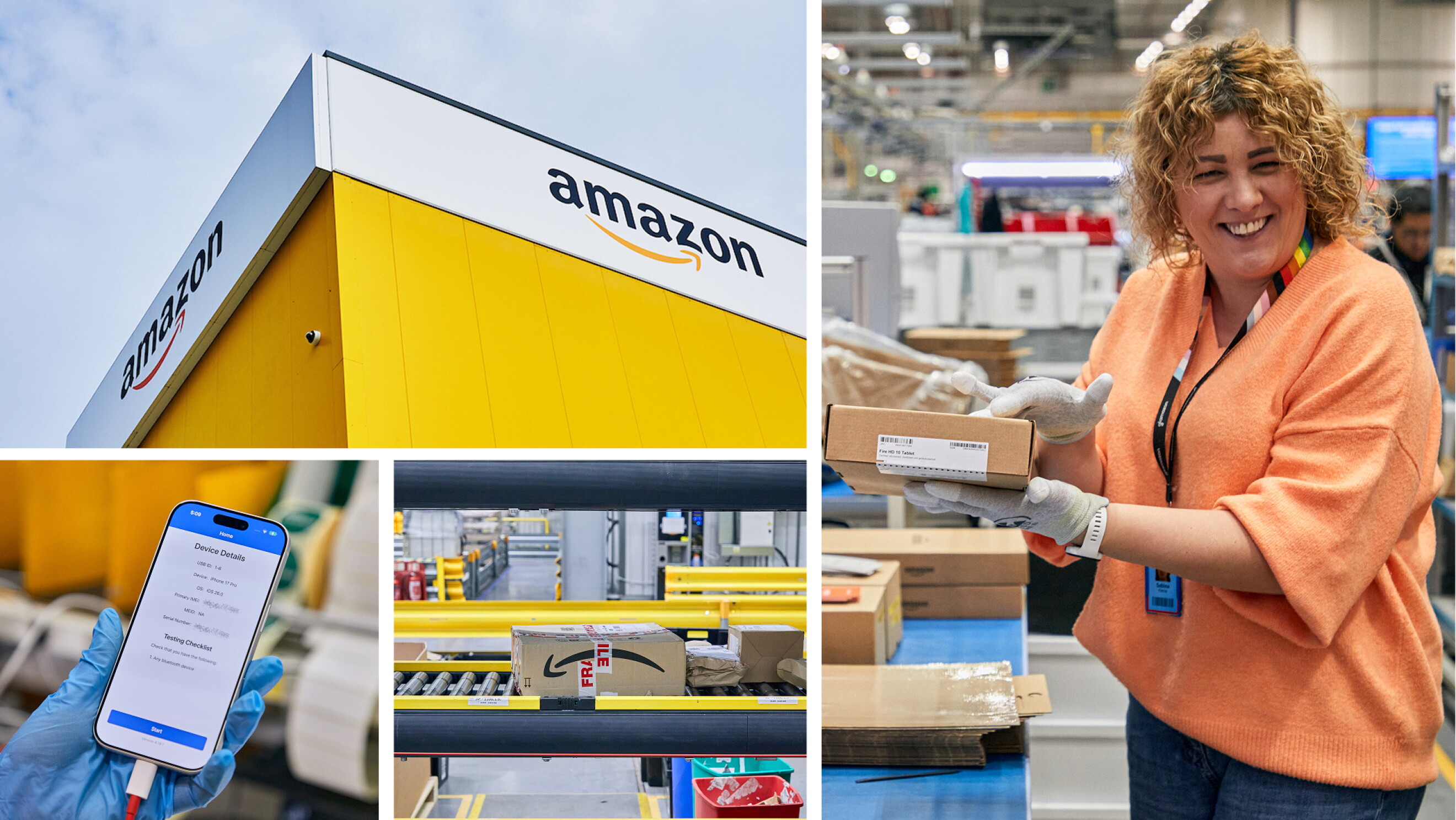 Amazon fulfillment center operations showcasing building, employee, and technology