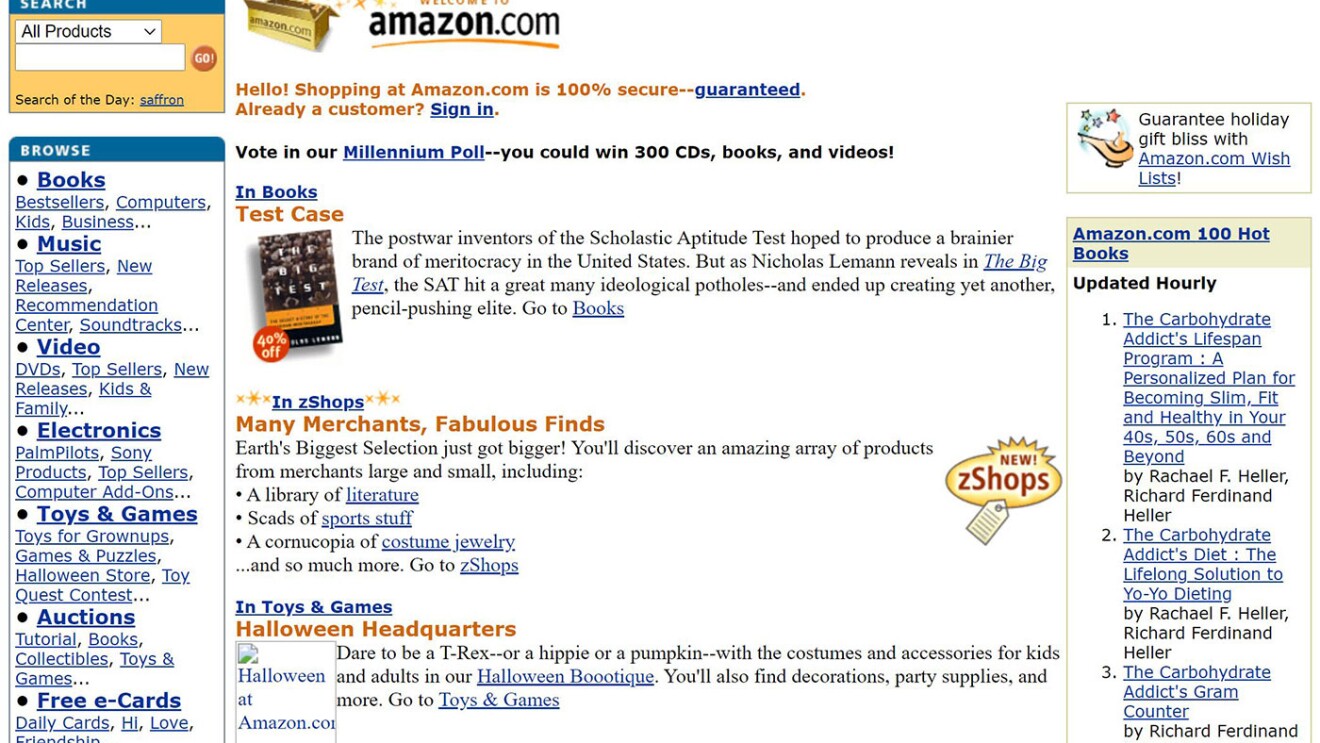 An amazon.com homepage from 1999