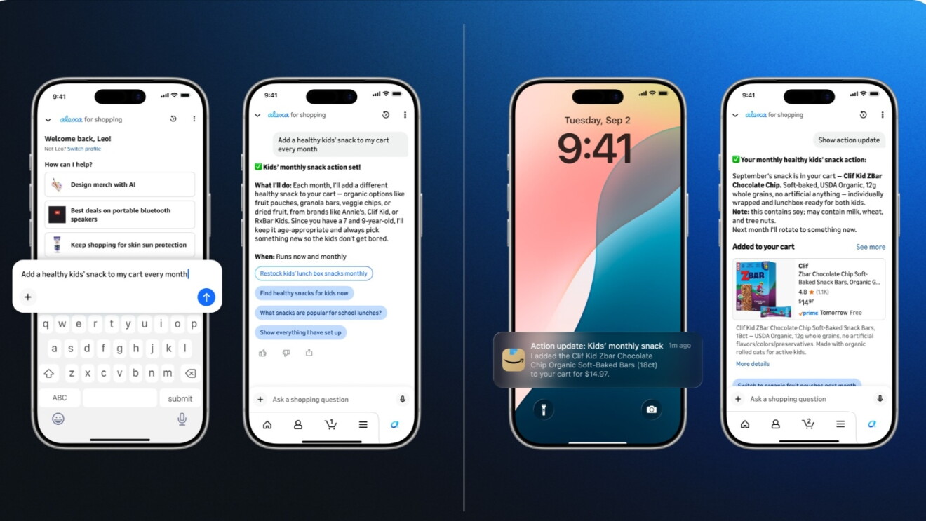 Phone displaying Alexa for Shopping interface, which can proactively shop on your behalf with Scheduled Actions