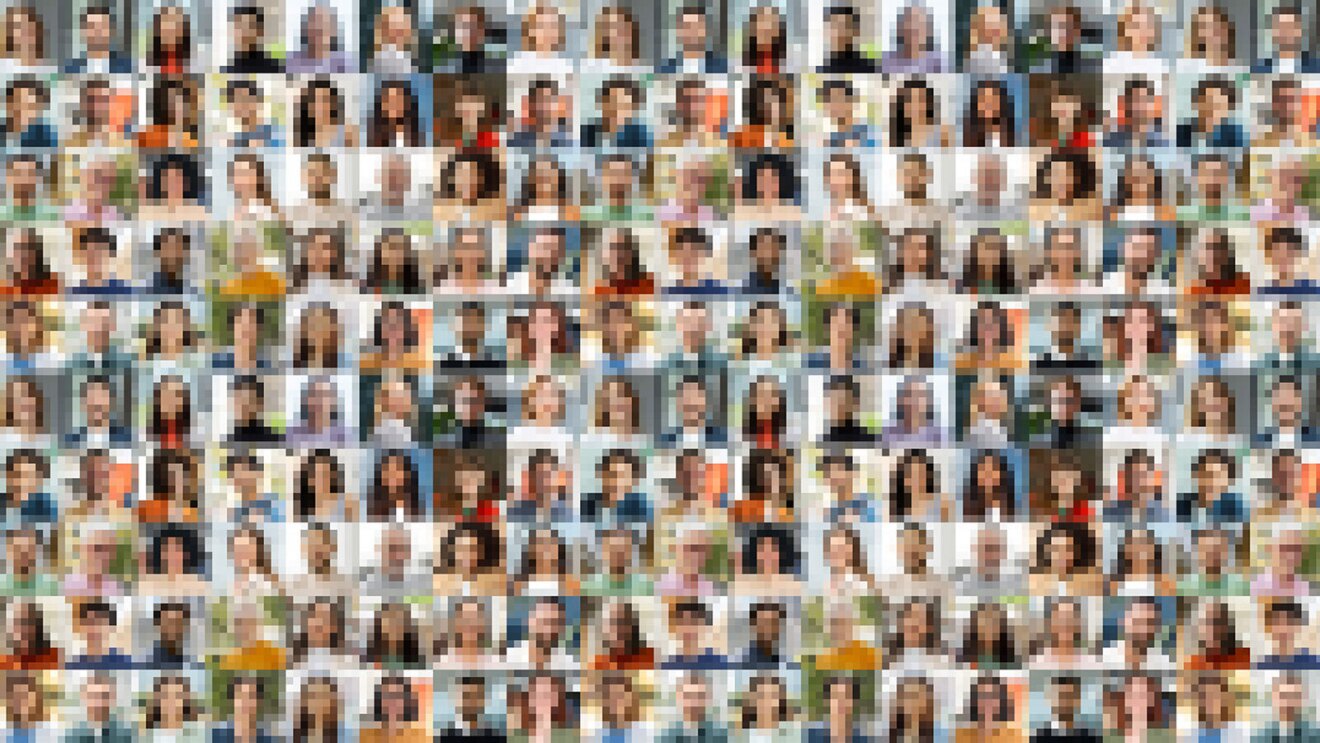 A photo grid of many faces, which are blurred out.