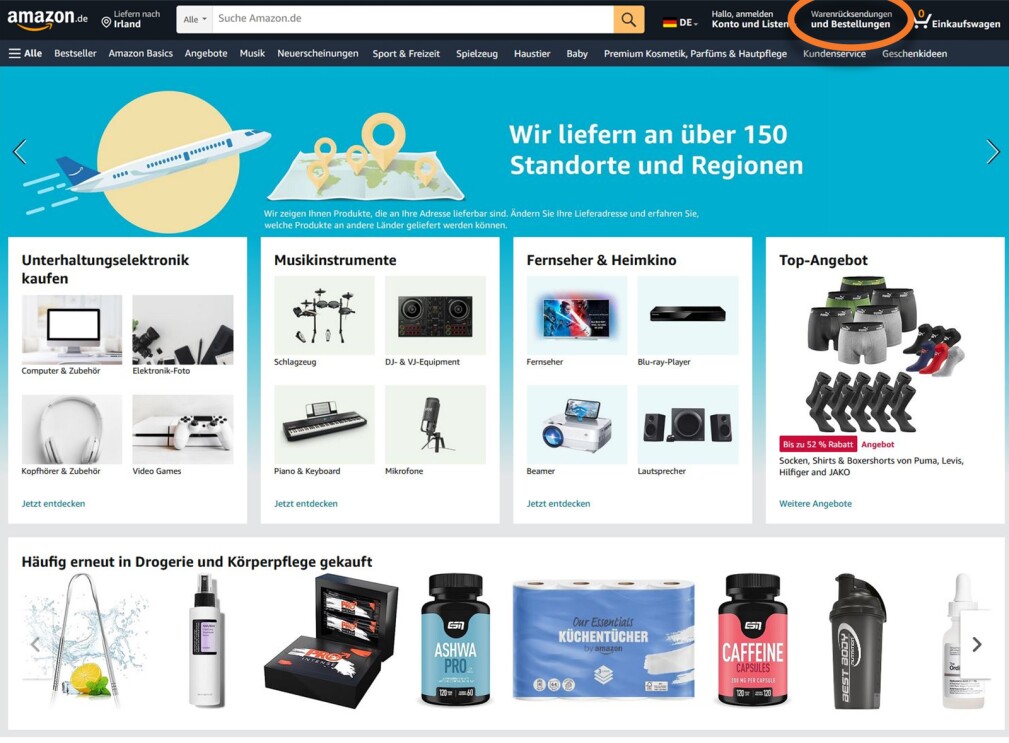 Screenhot der Amazon.de Homepage/mobilen App