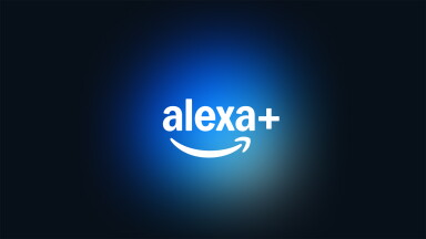 Alexa+ logo on black background with blue gradient