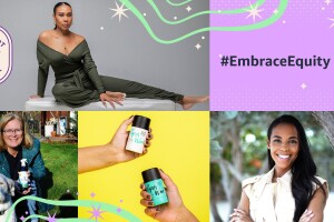 A collage of photos of 4 women-owned small business products and owners.