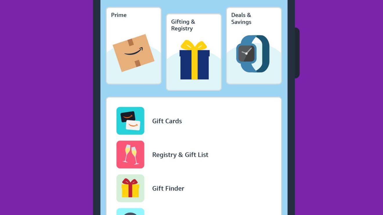 Amazon app interface showcasing gift-related features