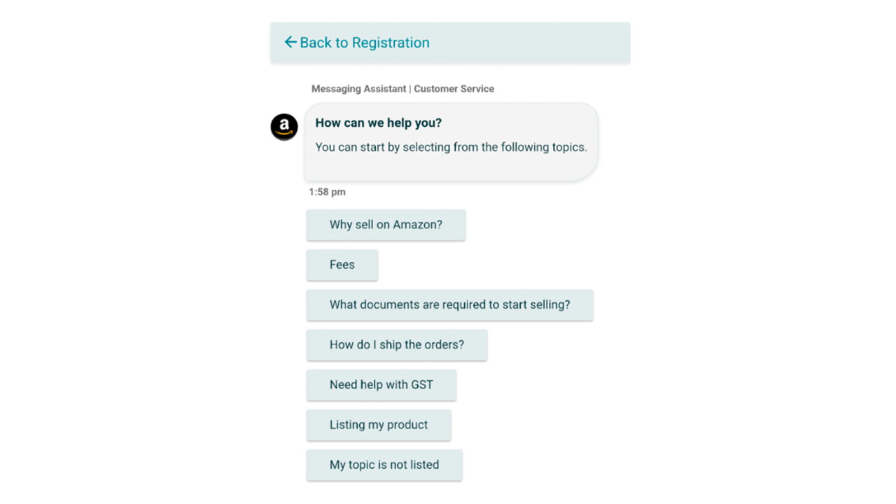  Initial chat response of registration flow