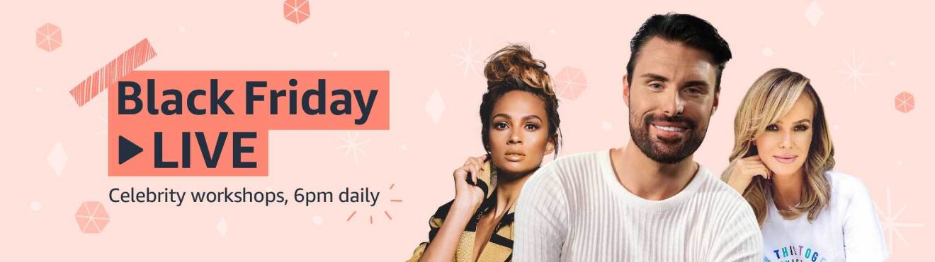 Pink banner featuring celebrities