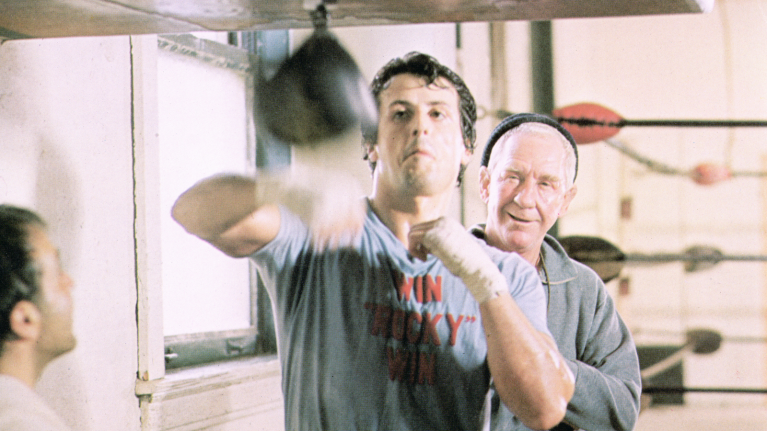 Sylvester Stallone playing Rocky Balboa, hitting punch bad