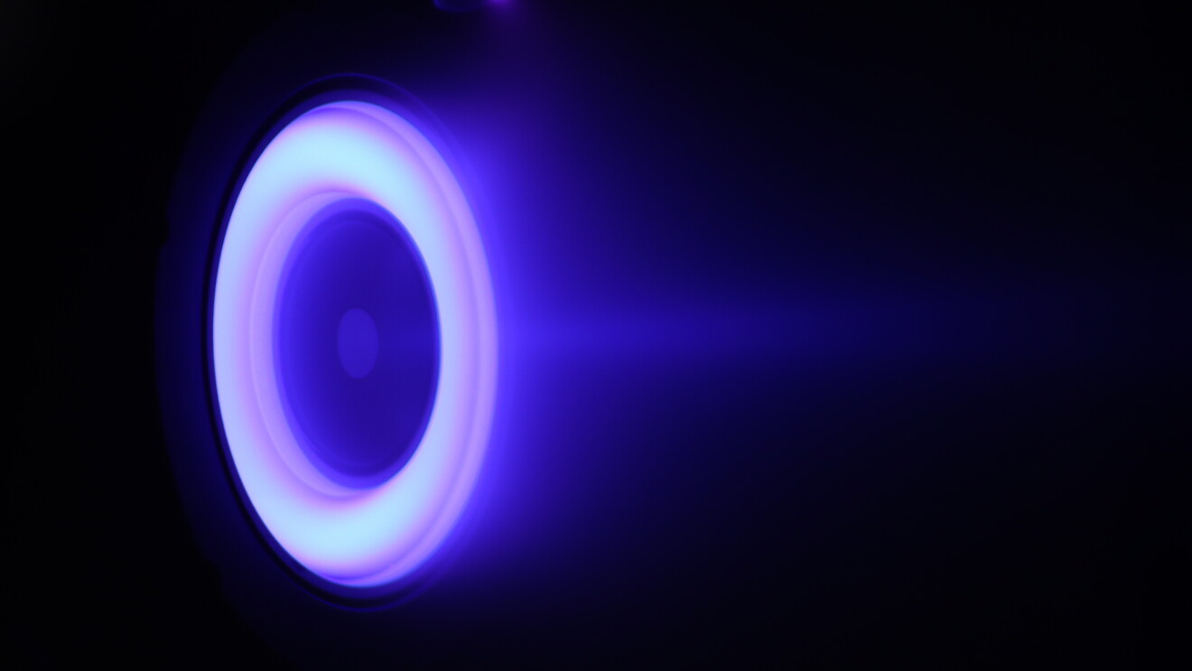 Project Kuiper thruster firing with a purple glow. 