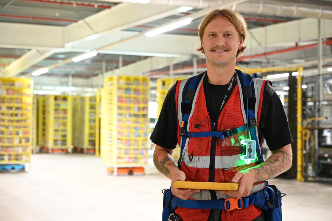 An engineer wearing a vest that lights up