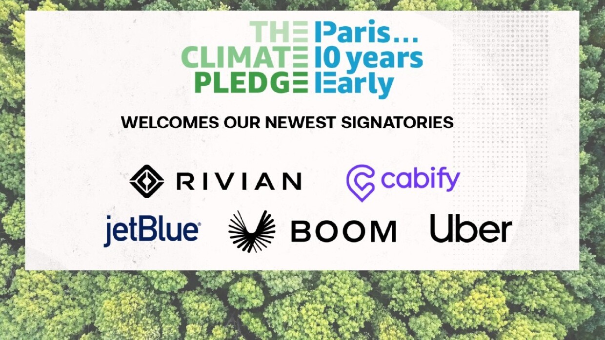 Climate pledge signatories like rivian, cabify, uber, boom and jet blue