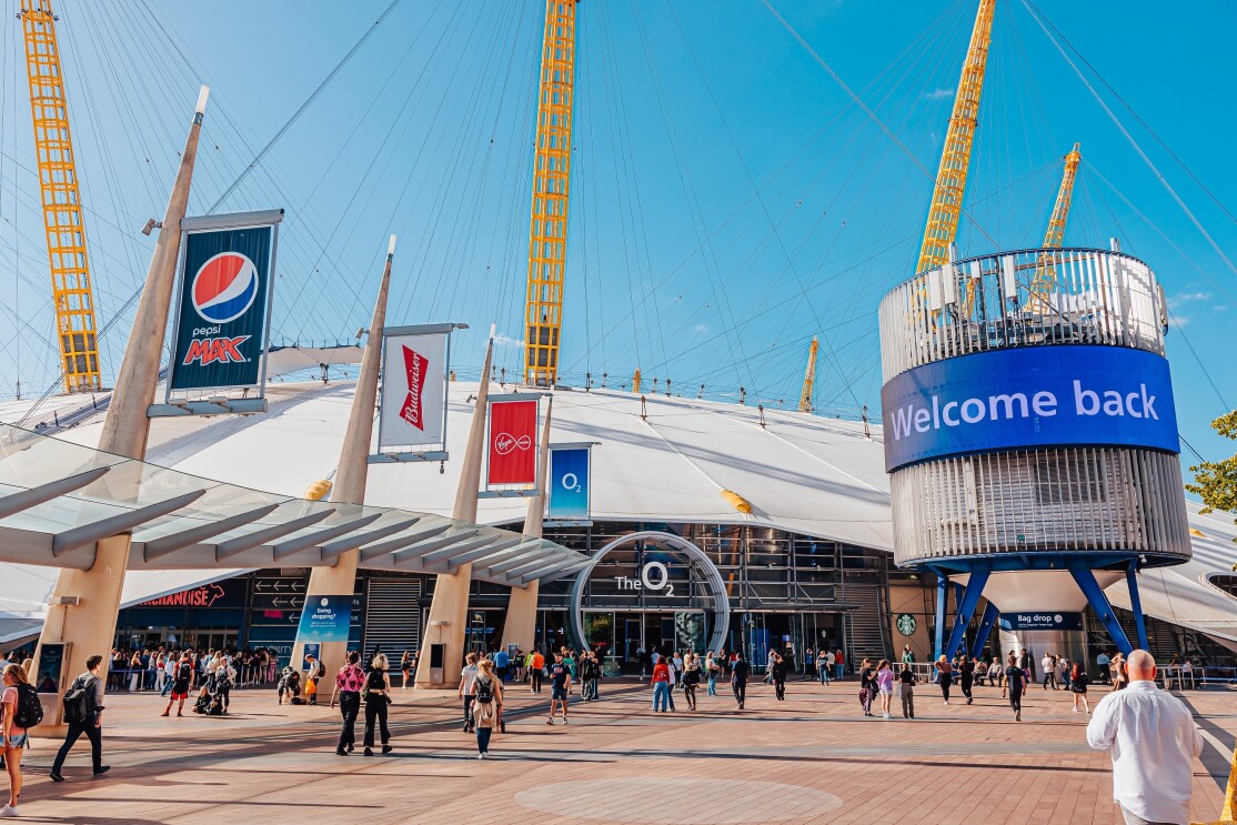 A view of the main entrance of The O2 in London