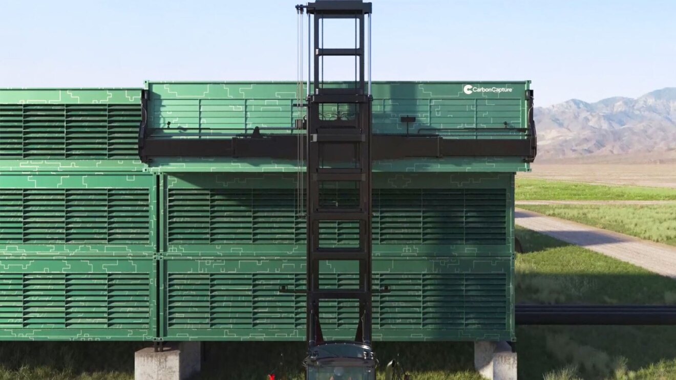 Renderings from CarbonCapture’s proposed direct air capture array.