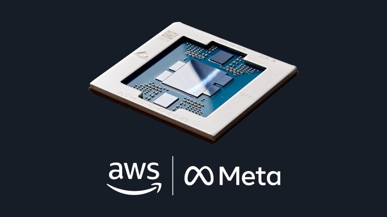 AWS and Meta logo below a Graviton chip.
