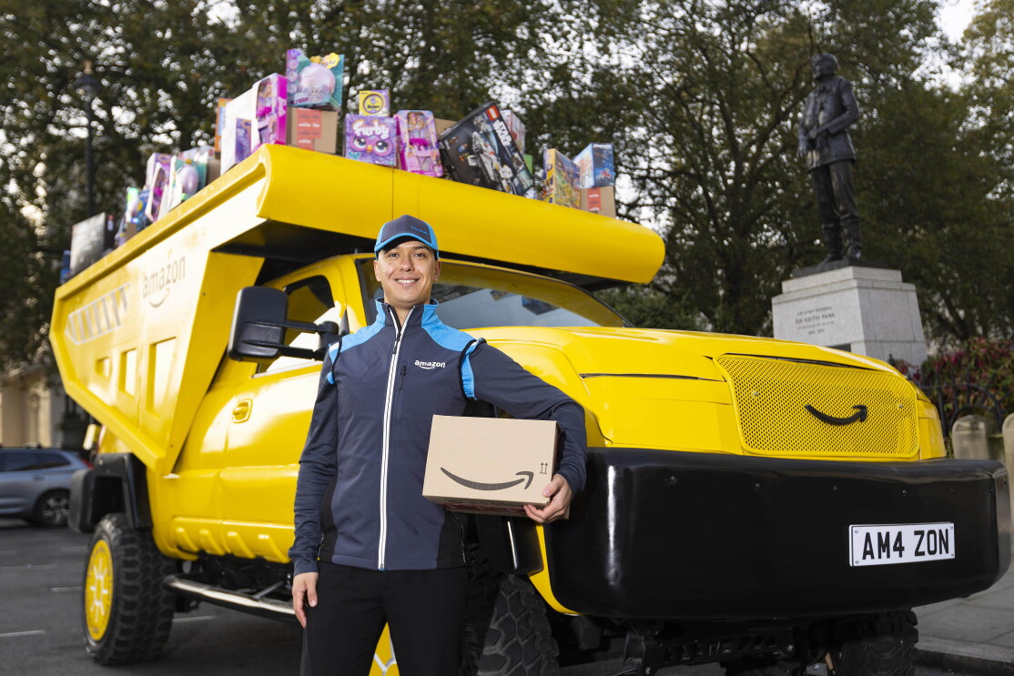 Amazon Toy Truck with gifts and delivery driver. 