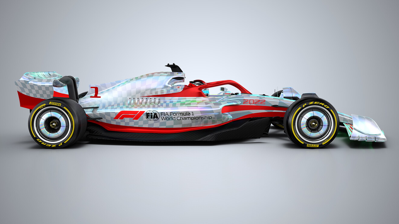 An image of the new, 2022 formula 1 car.