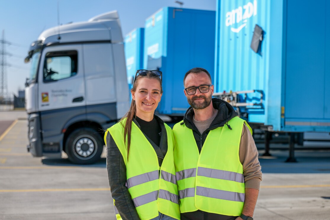 Borna and Dorota Novosel at the FRA7 Amazon yard - Amazon Relay