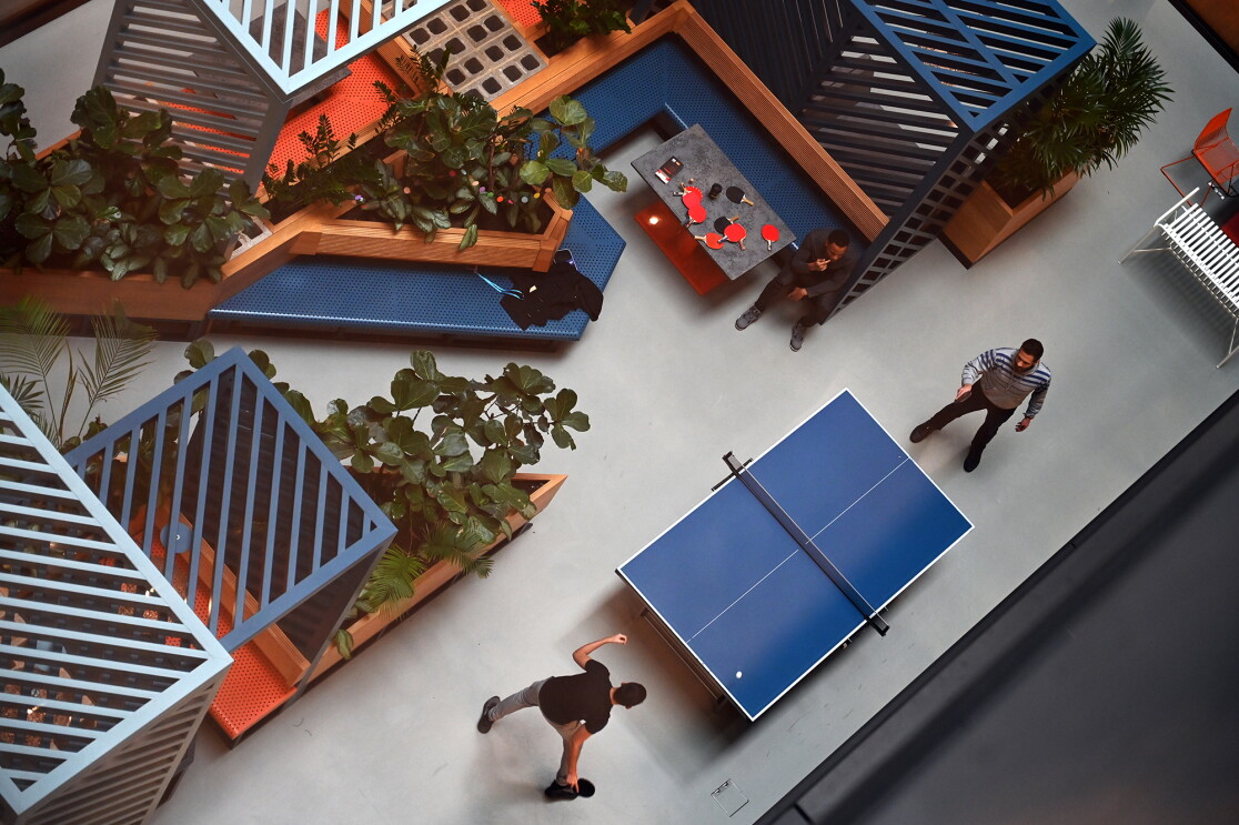 You can play ping pong in the games area on the 1st floor 