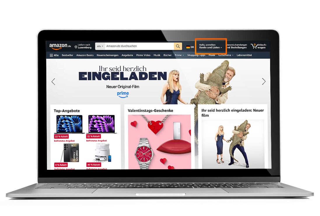 Amazon-Homepage Amazon-Konto hervorgehoben
