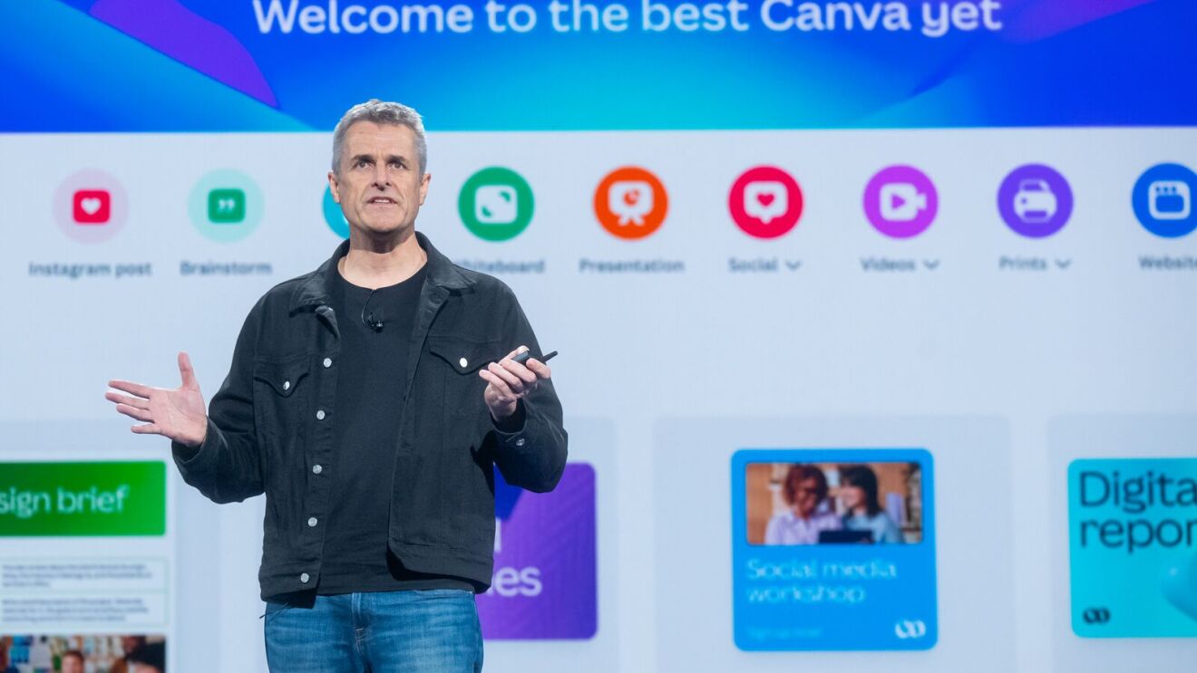 Brendan Humphreys, CTO, Canva speaking on stage at re:Invent 2024.