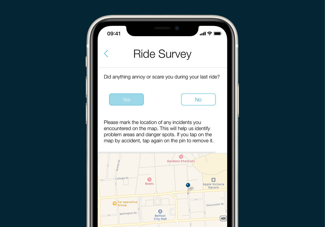 Ride survey within an app on a mobile phone