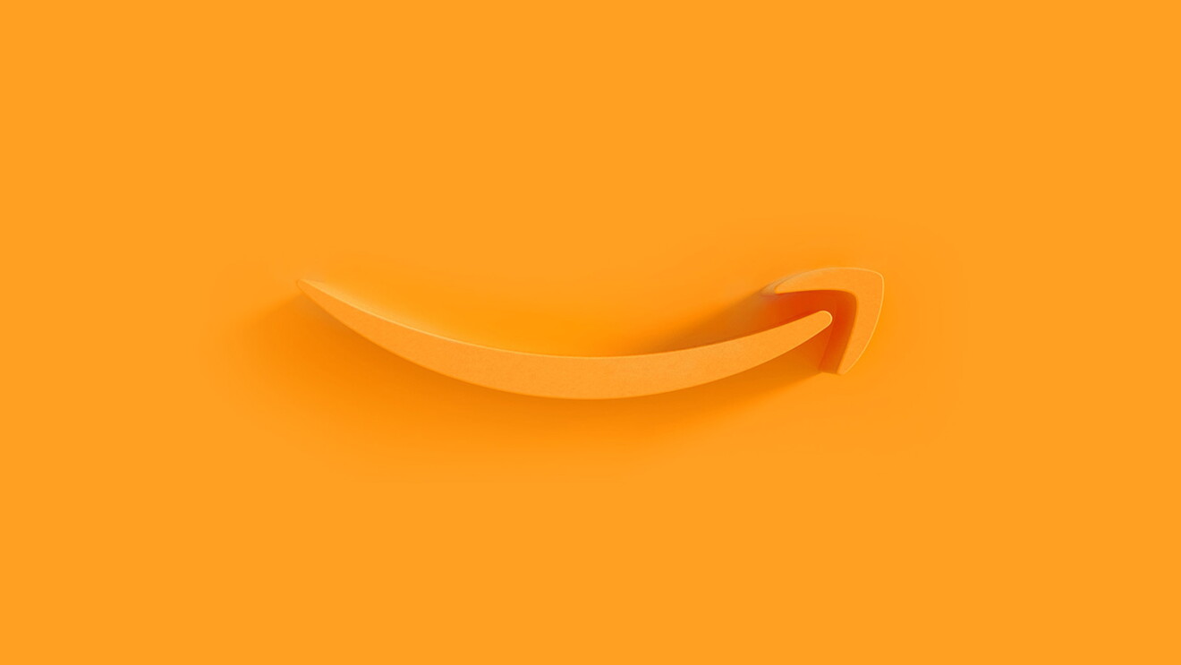 An orange Amazon smile over an orange background