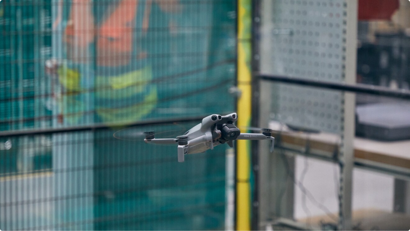 Drone hovering in testing cage in Amazon returns centre
