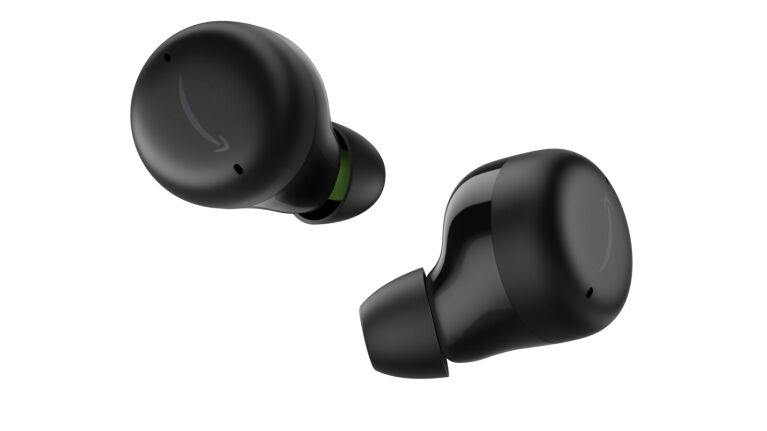 An image of black Amazon Echo Buds with Active Noise Cancellation.