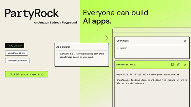 Ein Screenshot von Party Rock, einem Amazon AI App Builder