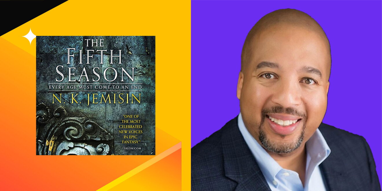 An image of a book cover on the left and a headshot of an Mike McPherson on the right with a colorful background.