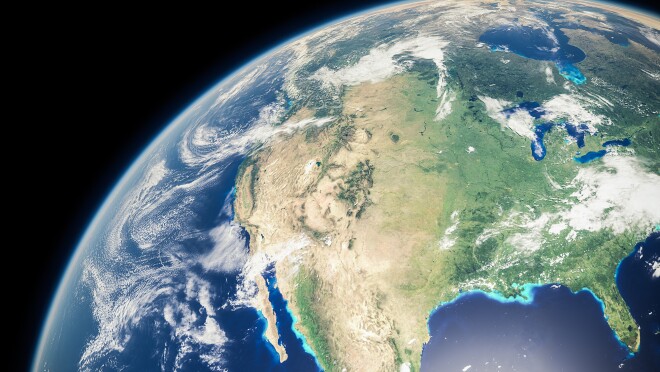 从大气层外看北美的图像。