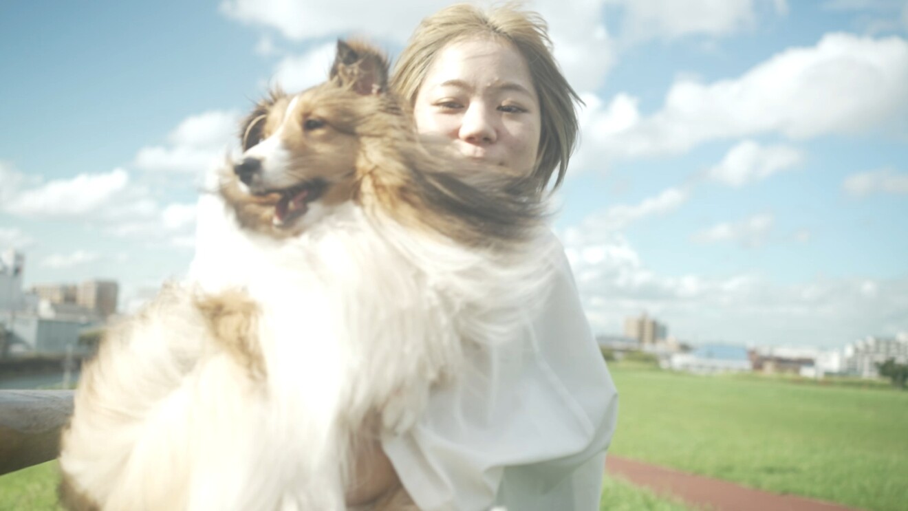 公園で愛犬と遊ぶ中島さん