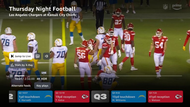 A screen showing a game for Thursday Night Football Next Gen Stats. 