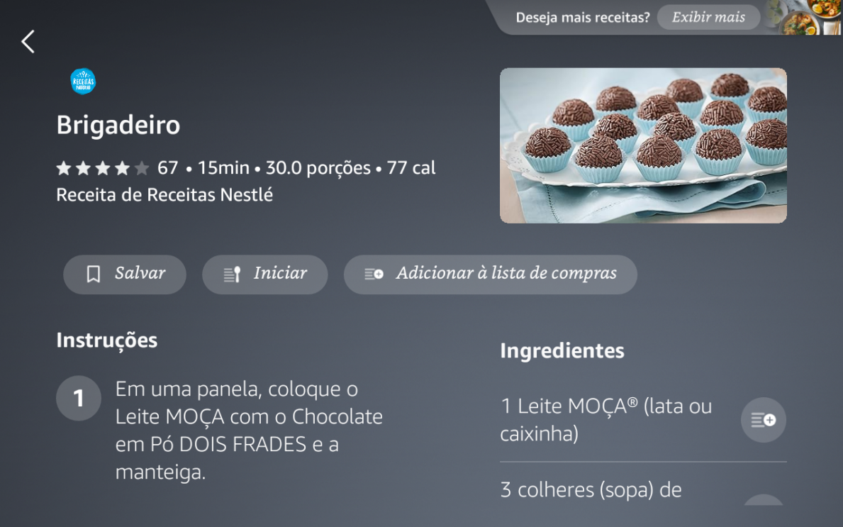Receitas de brigadeiro com Alexa