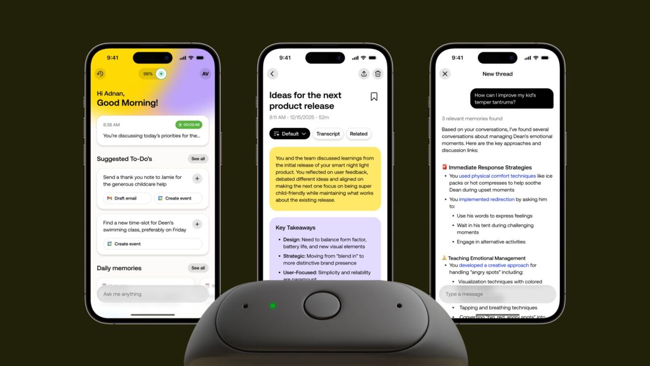 Smartphone screens displaying Amazon Bee personal assistant app interfaces with to-do lists and conversation summaries