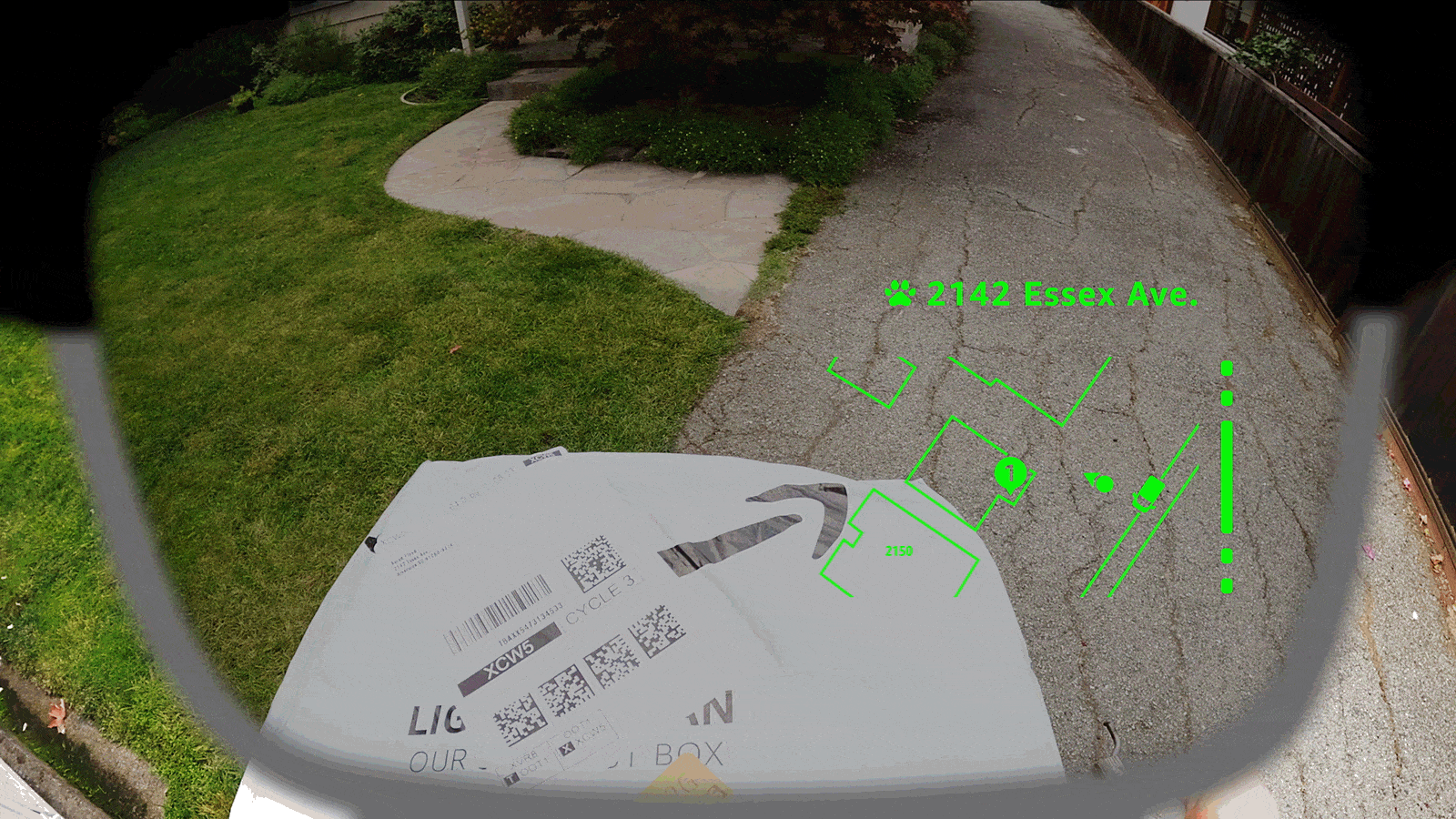 A gif showcasing the experience of an Amazon delivery driver wearing smart glasses.