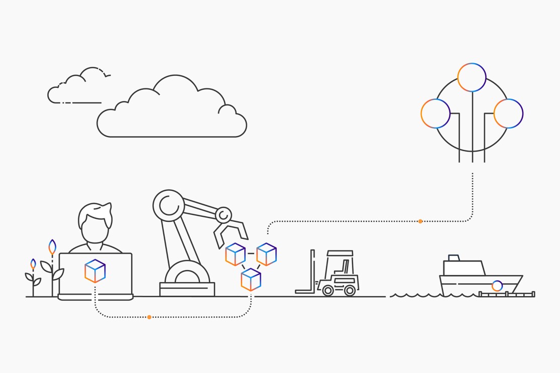 Image from AWS re:Invent, showing illustrations of cloud computing themes